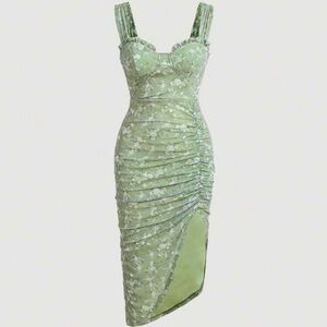 SHEIN Asymmetrical Green Floral Dress